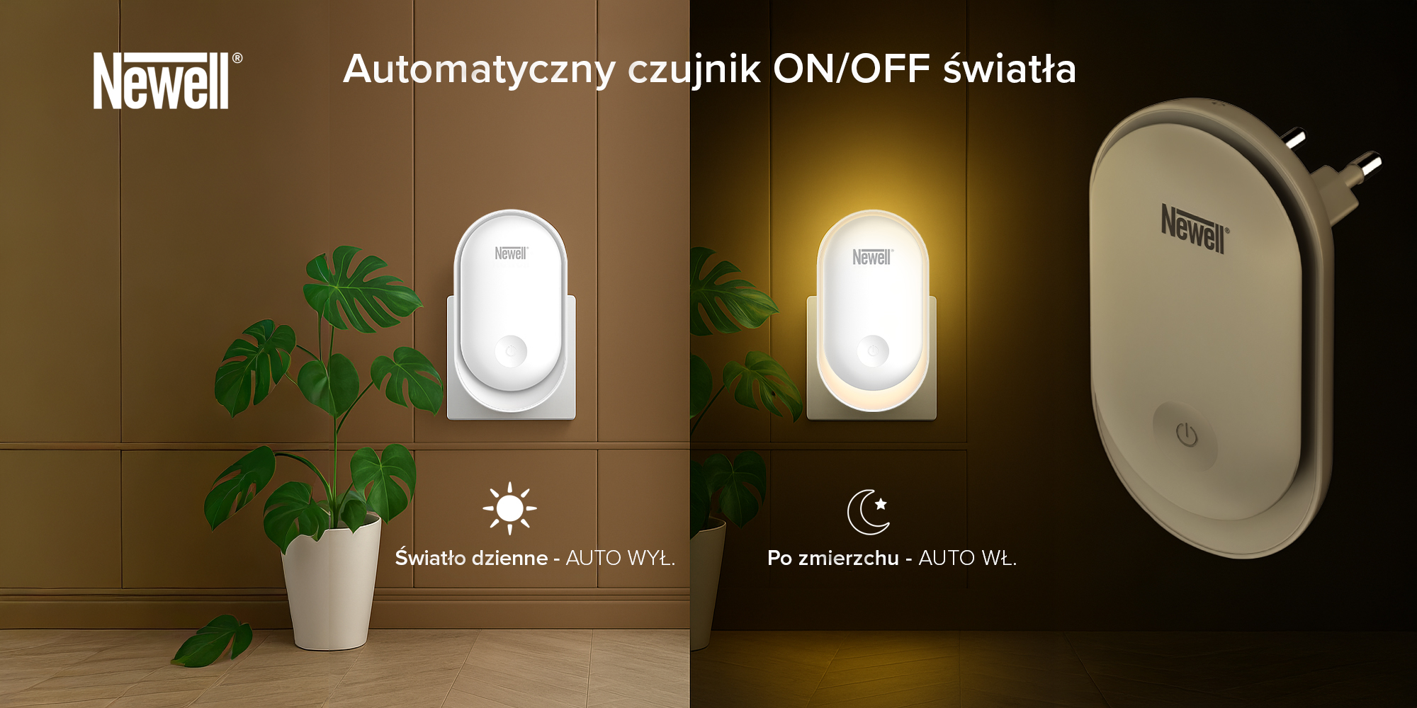 Lampka nocna z czujnikiem zmierzchu Newell Lunova